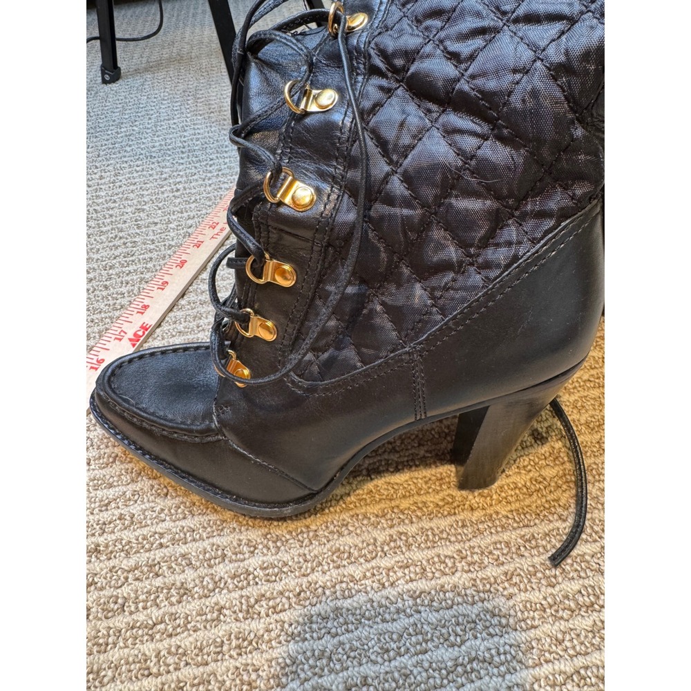 Michael Kors Black Quilted Leather Lace Up High Heel Boots Womens 8M Gold - Picture 6 of 11